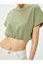 Crop T-Shirt Short Sleeve Crew Neck Cotton with Elastic Hem - 5