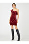 Velvet Mini Evening Dress One Shoulder Flounce Stone Detailed - 2