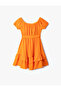 Dress Midi Belt Detailed Short Sleeve Ruffle Flounce U Neck - 2