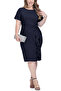 Women's Large Size Navy Blue Waist Draped Ruffle Large Size Evening Dress