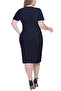 Women's Large Size Navy Blue Waist Draped Ruffle Large Size Evening Dress - 4