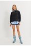 Women's Black Color Washed Distressed Short Sweatshirt