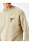 Crew Neck Raised Cotton Blended Slogan Embroidered Sweatshirt - 5