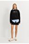 Women's Black Embroidery Printed Oversize Short Sweatshirt - 4