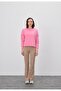 Women's V Detailed Effect Pink Color Short Sweatshirt - 4