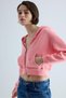 Women's Pink Color Hooded Hooded Crop Sweatshirt Cardigan - 6