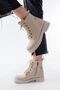 02-2003 Beige Galata Lace-Up Zippered Daily Women's Boots