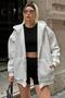 White Lena Zippered Hooded Pocket Oversize Women's Sweatshirt with Fleece Inside