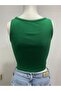 Emerald Green Halter Neck Crop Top Darkalıp Ribbed Thin Bias Bustier - 3