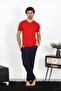 Men's Combed Cotton Red 3-Piece Pajama Set 6848 - 7