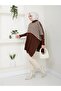 Women's Brown Ecru Striped Hijab Knitwear Oversize Sweater
