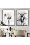 Hari̇kabi̇rev | H&Black and White Abstract Flower Combination | Framed Glass Table 2 Pieces Vertical
