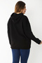 Women's Large Size Black Sweatshirt with Raised Embroidery and Hood Detail 65N37203 - 4