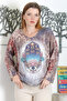 Italian Multicolor Pool Collar Long Sleeve Digital Printed Casual Knitwear Blouse - 2