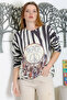 Italian Multicolor Round Neck Long Sleeve Tied Digital Printed Casual Knitwear Blouse - 4
