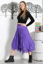 Purple Lined Washed Elastic Waist Casual Asymmetrical Woven Skirt - 4