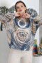 Italian Multicolor Round Neck Long Sleeve Tied Digital Printed Casual Knitwear Blouse - 2
