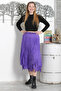 Purple Lined Washed Elastic Waist Casual Asymmetrical Woven Skirt - 3