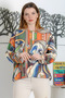 Italian Multicolor Round Neck Long Sleeve Tied Digital Printed Casual Knitwear Blouse - 2