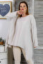 Italian Beige Round Neck Long Sleeve Casual Linen Blended Asymmetrical Knitted Tunic - 2