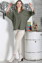 Khaki Green 3/4 Sleeve Pearl Buttoned Slit Casual Cotton Woven Shirt - 6