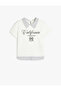 Shirt Collar T-Shirt Slogan Printed Double Fabric Detailed Cotton