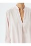 Satin Blouse with High Collar and Cuffs, Long Sleeves - 5