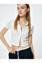 Crop T-Shirt Shirt Collar Buttoned Camisole Short Sleeve Slim Fit