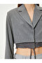 Crop Blazer Jacket with Waist Detail and Tie, Double Breasted - 5