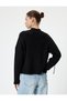 High Collar Sweater with Ribbon Detail and Knitted Motif, Long Sleeves - 4