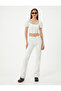 Balloon Sleeve Crop Blouse Lace Detailed Buttoned U-Neck Crinkle Fabric - 2