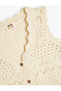 Openwork Vest with V-Neck and Button Closure - 3