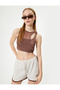 Tulle Detailed Asymmetrical Neck Crop Tank Top