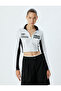Crop T-Shirt Zipper Long Sleeve Racing Themed Printed Slim Fit - 3
