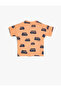 T-Shirt Short Sleeve Car Printed Crew Neck Textured Cotton - 2