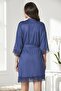 Combed Cotton Lace Women's Nightgown and Dressing Gown Set - 4020 Navy Blue - 3