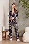 3-Piece Women's Pajama Set with Satin Printed Crop - 1230 Black