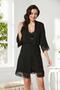Combed Cotton Lace Women's Nightgown and Dressing Gown Set - 4020 Black - 2
