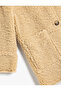 Plush Coat with Pocket Detail and Button Closure, Jacket Collar - 4