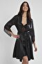 Satin Lace Women's Nightgown and Dressing Gown Set - 4240 Black - 3