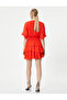 Mini Tulle Dress Ruffled Layered Glitter Double Breasted Collar Short Sleeve - 4