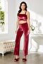 Velvet Satin 3 Piece Women's Pajama Set - 2050 Burgundy - 4