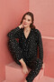Black Star Patterned Front Buttoned Suede Pajama Set