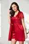 Satin Lace 3-Piece Women's Dressing Gown Set 2480 Red - 2