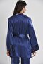 Velvet Satin 3-Piece Women's Pajama Set - 2040 Navy Blue - 3