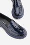 Women's Navy Blue Rugan Genuine Natural Leather Loafer Shoes, Number 36-41