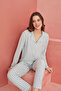 Blue Striped Patterned Front Buttoned Suede Pajama Set