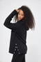 Black Color Slit Detailed Sweatshirt with Snap Fasteners and Hood, Three Thread Cotton