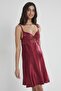 Satin Lace Women's Nightgown - 665 Claret Red