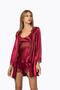 Satin Lace 3-Piece Women's Dressing Gown Set 2490 Claret Red - 2
